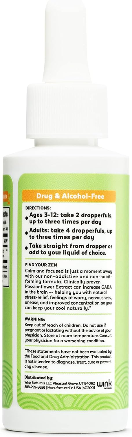 Wink Well Zen Drops Supplements, Mood Support for Adults and Kids, Non-Habit Forming (2 fl oz, Chocolate Flavor)