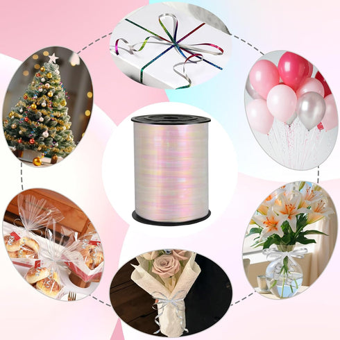 500 Yard Iridescent White Curling Ribbon, 3/16" for Balloon String, Craft Decor, Florists, Flower Decoration Wrap