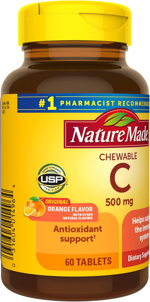 Nature Made Chewable Vitamin C 500 mg, Immune Support Dietary Supplement, 60 Tablets