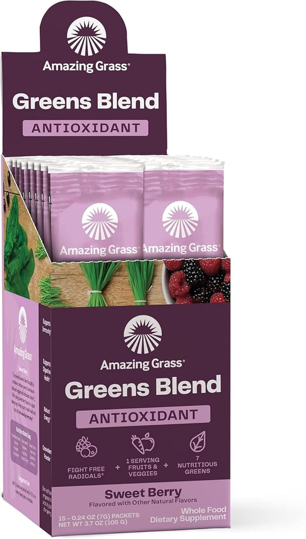 Amazing Grass Greens Blend Antioxidant - Super Greens Powder, Sweet Berry, 15 Servings, Spirulina & Probiotics
