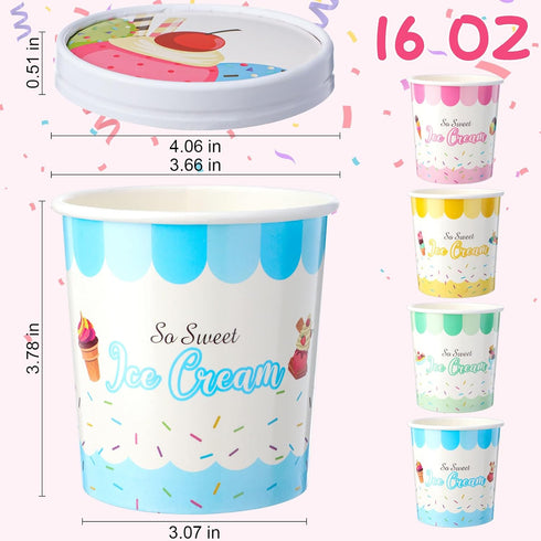 Jingmore 48 16oz Frozen Frozen Pcs Paper Ice Cream Cups with Lids, Disposable Sundae Dessert Bowls, Yogurt Containers