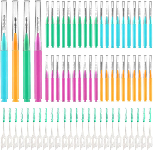 Interdental Brush Set, 100Pcs Soft Braces Brushes, 40Pcs Tooth Flossing Heads, 60pcs Disposable Flossers