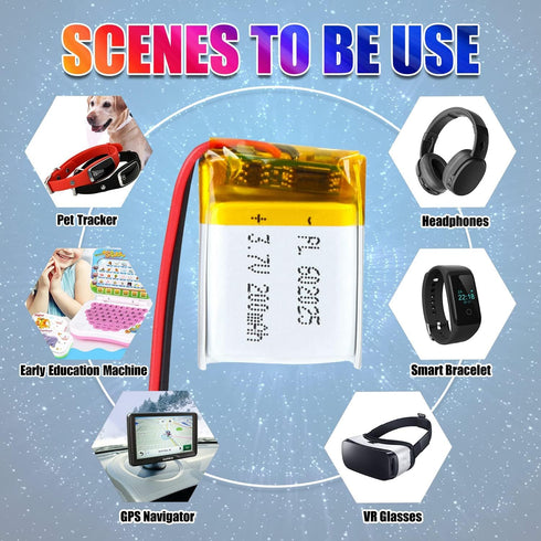 3.7V 200mAh 602025 Lipo Battery Pack, Rechargeable Lithium Polymer with PH2.0mm JST Connector