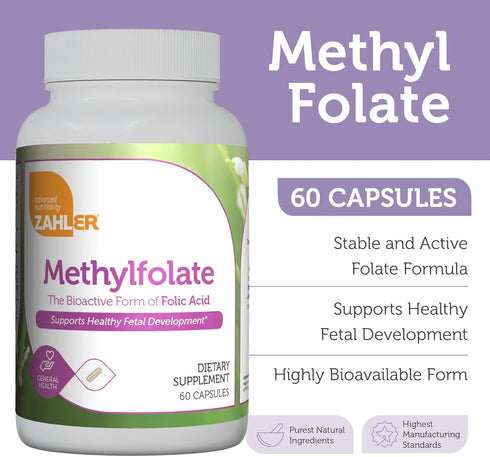 Zahler Methylfolate - Methylated Folic Acid 1000 mcg DFE L-Methylfolate - Supports Healthy Fetal Development and