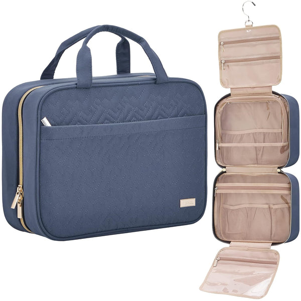 NISHEL Travel Toiletry Bag - Portable Hanging Organizer for Full-Sized Shampoo, Conditioner, Aegean-Blue