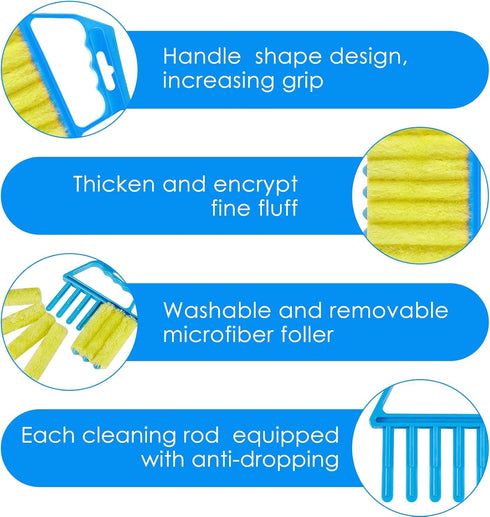 2 Pcs Window Venetian Blind Cleaner Tool, Washable 7 Fingers Dusting Cleaner and Air Vent Brush, Blue Green