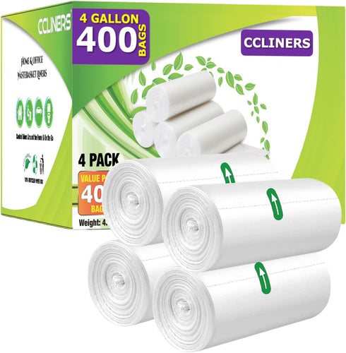 4 Gallon Trash Bag, 400 Count, Small Bathroom Garbage Bags, Clear Plastic Wastebasket Liners