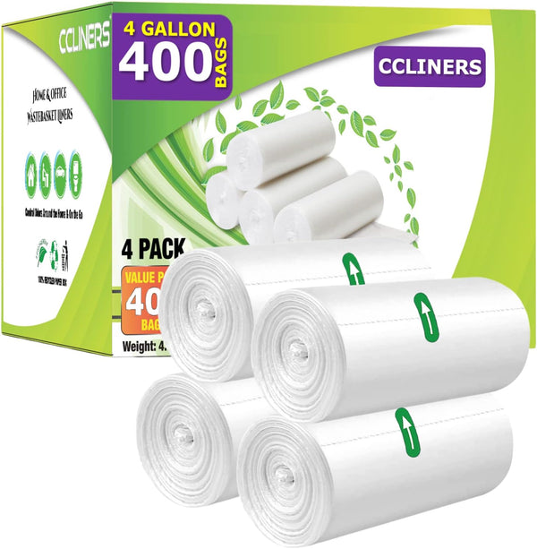 4 Gallon Trash Bag, 400 Count, Small Bathroom Garbage Bags, Clear Plastic Wastebasket Liners