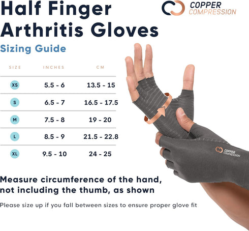 Copper Compression Arthritis Gloves, Fingerless Pain Relief Gloves for Men & Women, Hand Support Wrist Brace