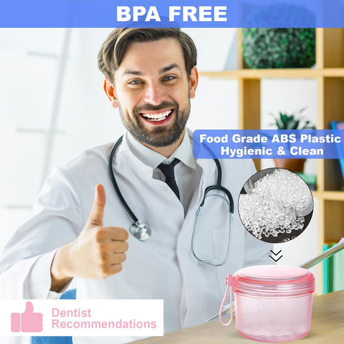 Denture Case, Leak Proof Bath Cup for Travel, Container for Soaking Full & Partial Dentures, Cleaning Kit