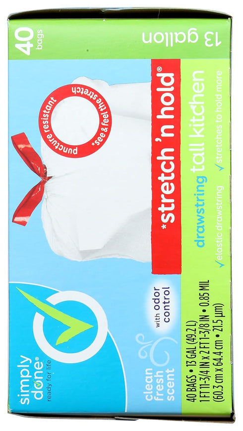 Topco Associates 13 Simply Done, Tall Kitchen Bags, Drawstring, Clean Fresh Scent, Gallon