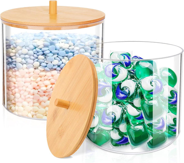 JYPS 2-Pack Laundry Detergent Pods Container, Plastic Organization and Storage Jar for Detergent, Pods, Bath Bombs