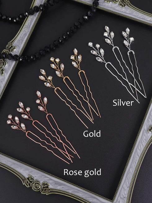 Pack of 3 Bridal Crystal Hair Pins - Wedding Evening Party Hair Accessories (gold)