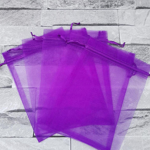 100pcs Organza Drawstring Gift Bags - 5x7 Inches Sheer Fabric Mesh Purple Pull String Sack for Jewelry, Party Favors