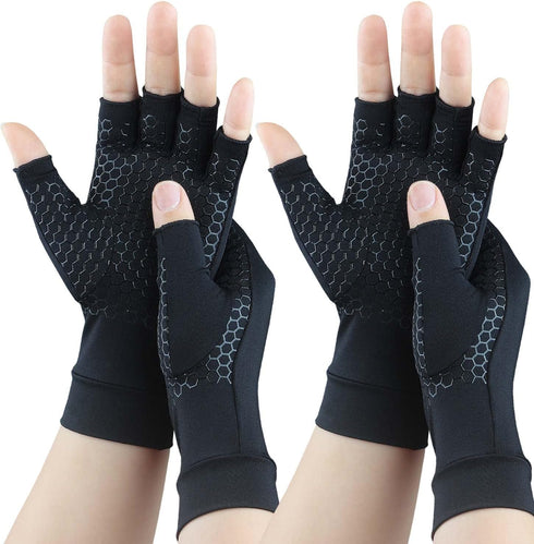 2 Pairs of Copper Arthritis Gloves for Carpal Tunnel Pain Relief, Compression Fingerless Gloves for Women & Men