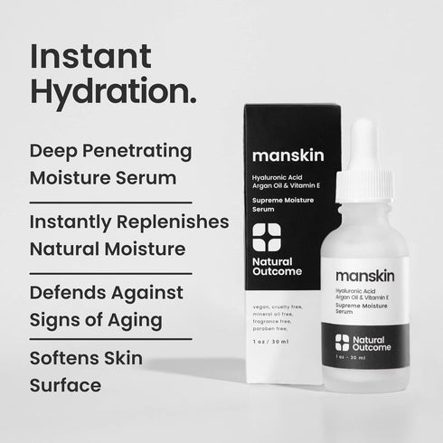 Man Skin Supreme Moisture Serum - Mens Anti-Aging Day & Night Facial Serum with Hyaluronic Acid, Argan Oil & Vitamin E