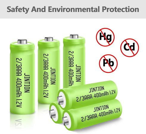 JINTION NIMH 2/3AAA Rechargeable Batteries 1.2V 400mAh, 5 Pack (Not AAA Size)
