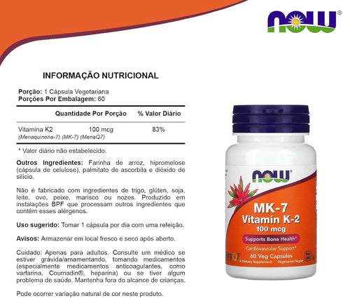 K-2 (MK7) 100 60 Count, Pack 2 Now Foods Vitamin Veg Capsules, mcg