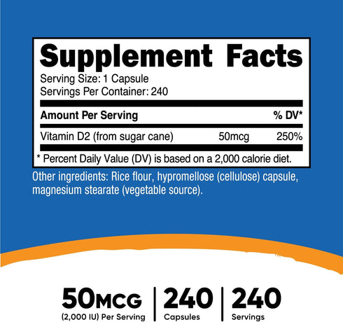 Nutricost Vitamin D2 Supplement (2000 IU) 240 Capsules - Vegan, Non-GMO, Gluten-Free, Third-Party Tested