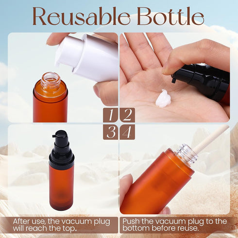 RONRONS Airless Pump Bottles - 0.5 oz Travel Size Dispenser for Skincare Serum, Lotion, Foundation (3 Pieces)