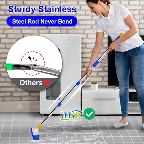 ITTAR 12" Wide Multi-Purpose Floor Scrub Brush with Long Handle, Extendable Shower Scrubber for Cleaning