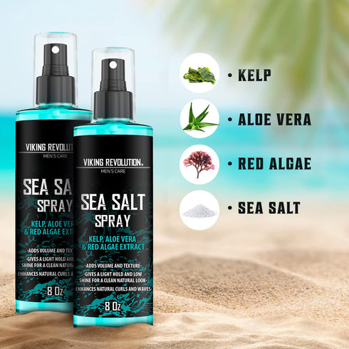 Viking Revolution Sea Salt Spray for Hair Men, Texturizing Spray with Kelp & Aloe Vera, 2 Pack Beach Hair Spray