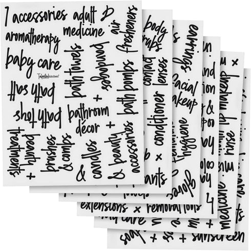 Talented Kitchen Bathroom Labels - Transparent Vinyl & Black Script Stickers for Containers, Bins, Bath, Beauty, Makeup