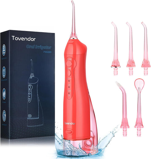 TOVENDOR Electric Water Flosser, Cordless Rechargeable Dental Oral Irrigator IPX7 Waterproof 300ML