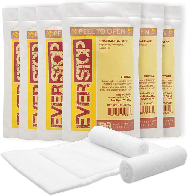Ever Ready First Aid EverStop Blood Stopper Compress, Multi-Purpose Wound Dressing, FSA/HSA Eligible, 6 Pack