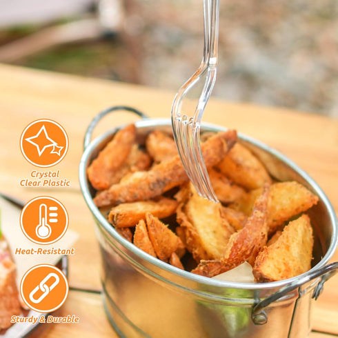 POSATE Heavy Duty Clear Plastic Forks, Disposable Pack of 60