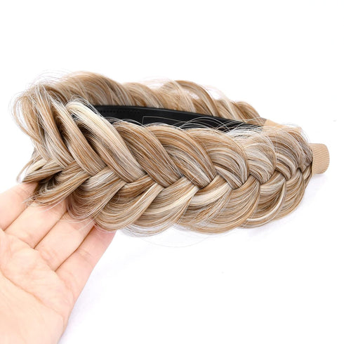 Wide Messy Braided Headband with Teeth, Synthetic Hair Plaited Headband, High Elasticity Braids for Girls & Women
