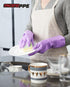 PACIFIC PPE 4 Pairs Reusable Dishwashing Cleaning Gloves, Latex Free, Cotton Lining, Kitchen Gloves, Purple, Large