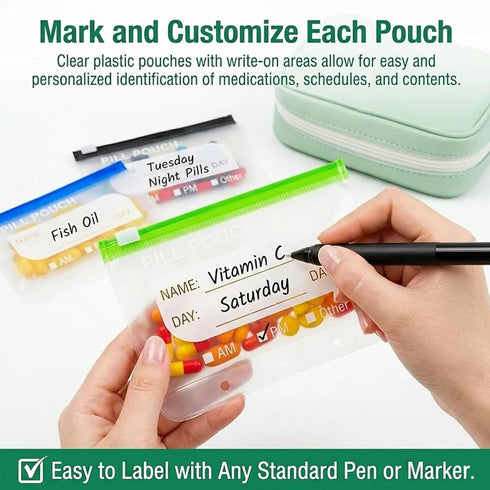 Set, a8 Set, 14Removable, Waterproof Pill Organizer Pouch Waterproof Pill Organizer Color-Coded Bags, Easy to Label