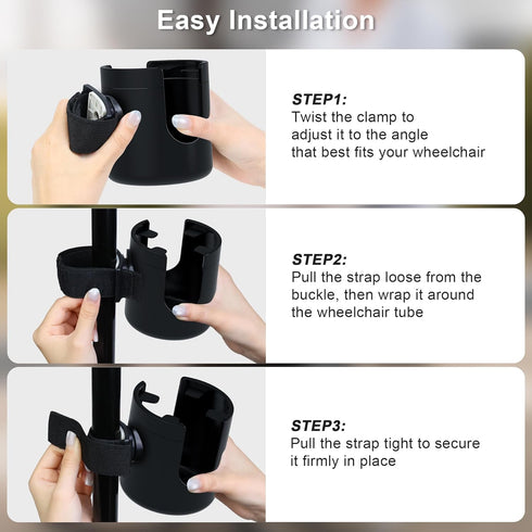 Wheelchair Cup Holder, Strap-on Walker Cup Holder Compatible with Drive Medical Nitro Rollator Walkers Cup Holder