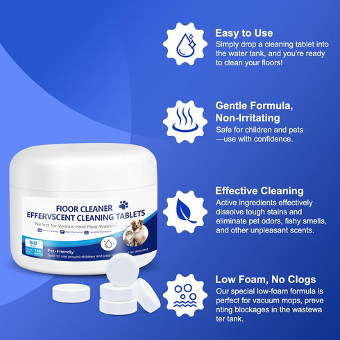 ZORAST 50PCS Floor Cleaning Solution, Pet-Safe Formula Cleaner Tablets Compatible with Tineco Vacuum Mop Floor One