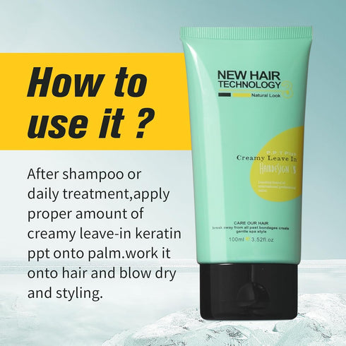 Lightweight Keratin Protein Leave In Conditioner Tube for Dry Damaged Hair, Moisturizing Jojoba Oil