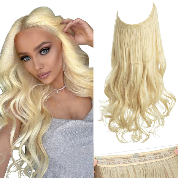 SARLA Invisible Wire Hair Extensions with 3 Clips, 18 Inch Long Synthetic Wavy Curly Hairpiece