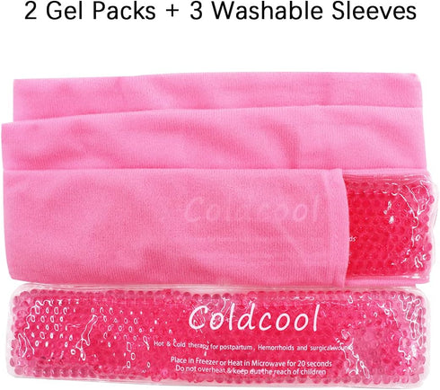 Perineal Cold Packs, Reusable Cooling Pad for Postpartum and Hemorrhoid Pain Relief, 2 Pcs + 3 Washable Sleeves