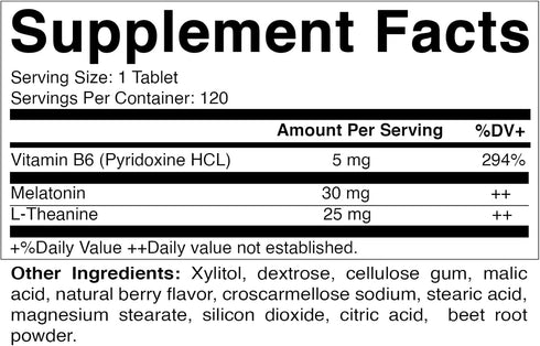 Vitamatic Melatonin 30mg with B6 & L-Theanine - 120 Fast Dissolve Tablets with Natural Berry Flavor (Pack of 2)