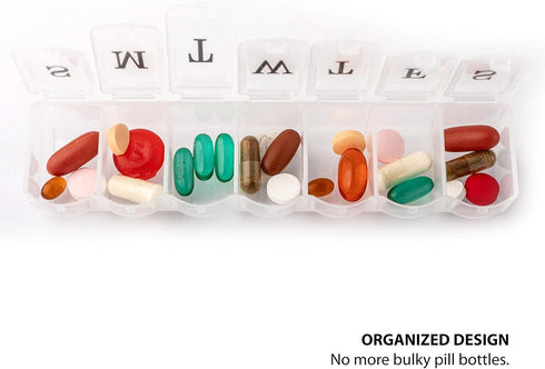 Deke Home Weekly Pill Organizer (2 Pack) - 7 Day Pill Box with Large Compartments, Easy Open, BPA Free, Travel Friendly