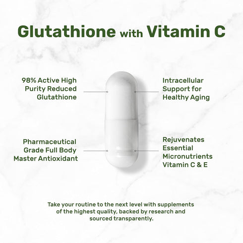 Glutathione Supplement 1,000mg, 98% Purity with Vitamin C 500mg, Active Reduced Form for Immune Health