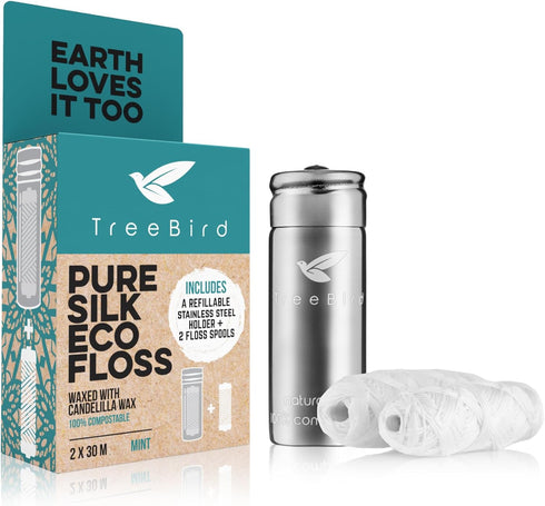 Biodegradable Dental Floss | 2x33yd Waxed Natural Cruelty Free Peace Silk Spools, Eco Friendly Oral Care