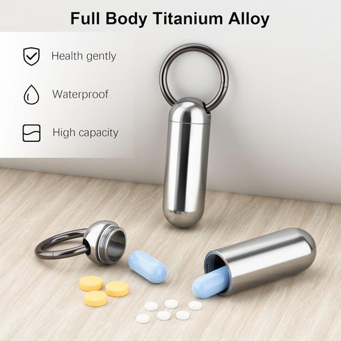 Small Pill Case Keychain Portable Pill Container Waterproof Titanium Pocket Pill Organizer, Tiny Pill Holder Bottle for Travel