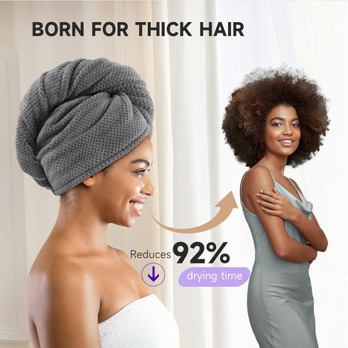 3 Pack Microfiber Hair Towel Wrap for Curly Hair, Super Absorbent Hair Drying Turban for Women & Kids (Grey, Camel,