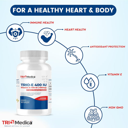 Trio-E 400 IU Vitamin E Dietary Supplement for Antioxidant Health & Immune System, 60 Softgels