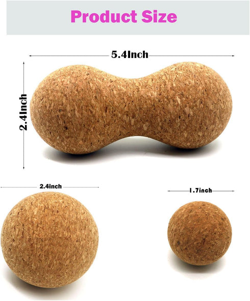Rreadean Set Stress,Set 3 5.4"*2.4"+2.4"+1.7" Cork Massage Ball for Fascia Release After Exercise, Yoga,Trigger Point