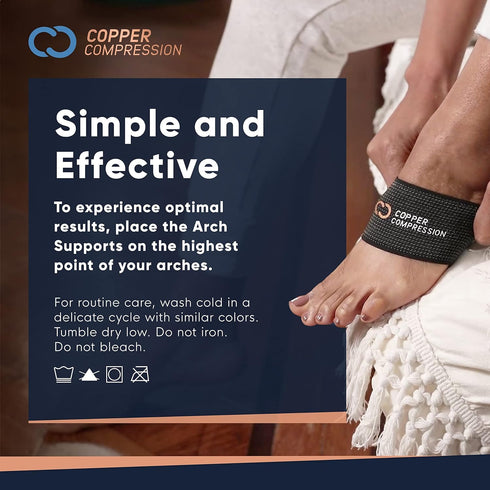 Copper Compression Large Size Arch Support - 2 Pain Relief Foot Care Brace Sleeves for Plantar Fasciitis, Heel Spurs -