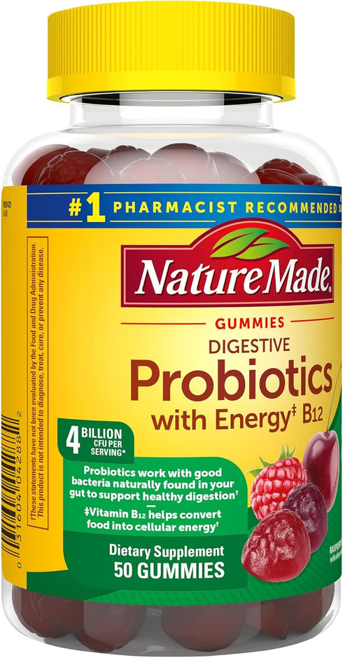 Nature Made Digestive Probiotics and Energy B12 Gummies - 50 Probiotic Gummies, 25 Day Supply
