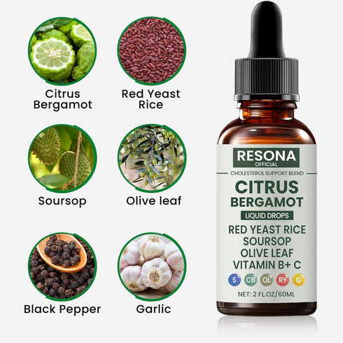 Resona Official 2OZ (1) Red Yeast Rice Cleanse, Citrus Bergamot Red Yeast Rice, Cholesterol Support Blend with Citrus