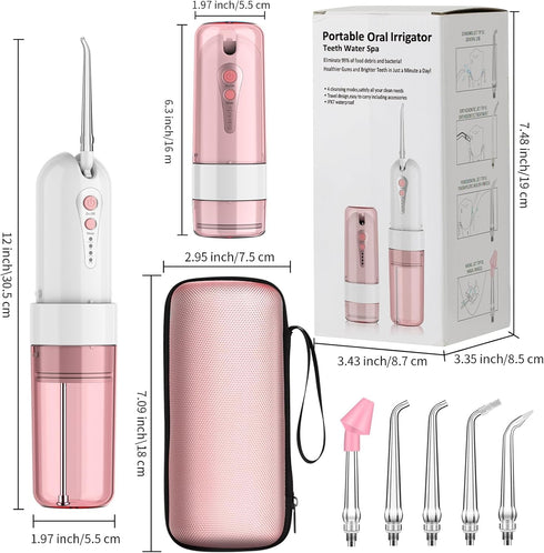 Water Dental Flosser Teeth Pick, Portable Rechargeable Oral Irrigator with 4 Modes & 5 Jet Tips, IPX7 Waterproof